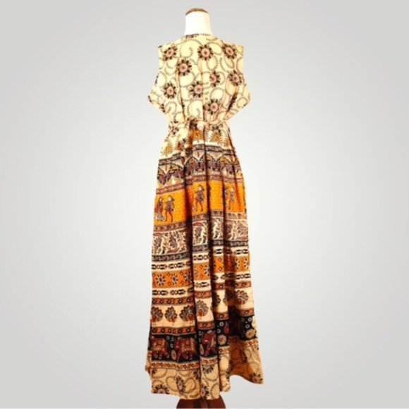 Boho Sleeveless Long Dress size One Size Multicolour Trendy Summer 100% Cotton - Picture 2 of 6